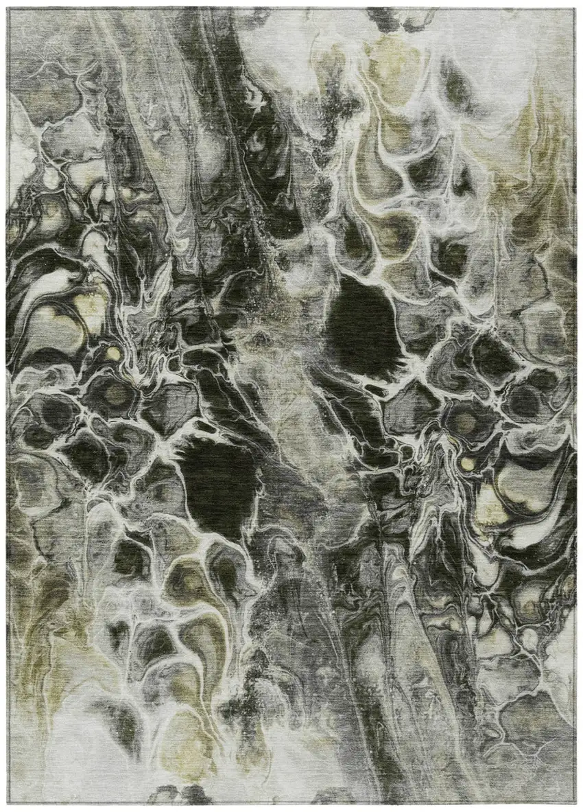 Pewter And Silver Abstract Washable Indoor Outdoor Area Rug Photo 8