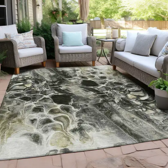 Pewter And Silver Abstract Washable Indoor Outdoor Area Rug Photo 4