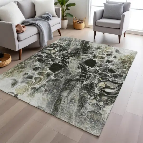 Pewter And Silver Abstract Washable Indoor Outdoor Area Rug Photo 5