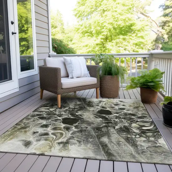 Pewter And Silver Abstract Washable Indoor Outdoor Area Rug Photo 7