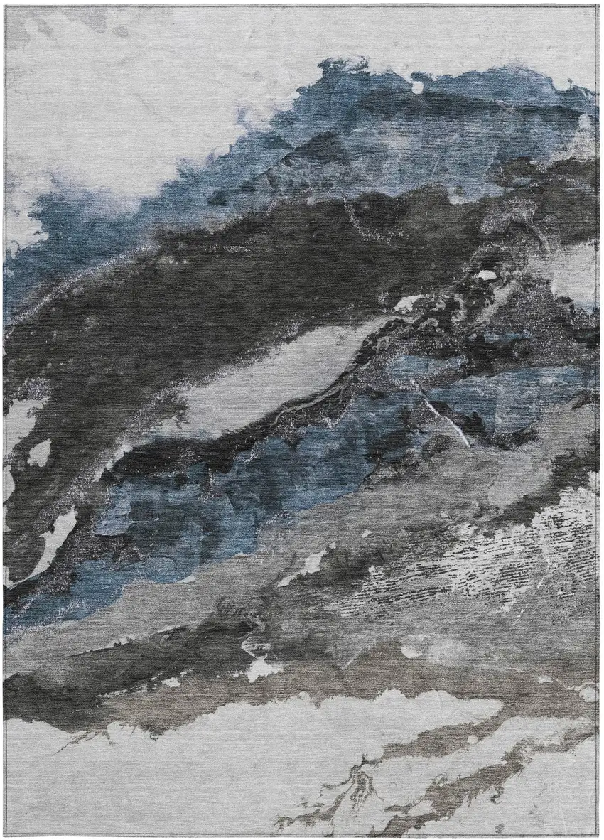 Pewter And Silver Abstract Washable Indoor Outdoor Area Rug Photo 4