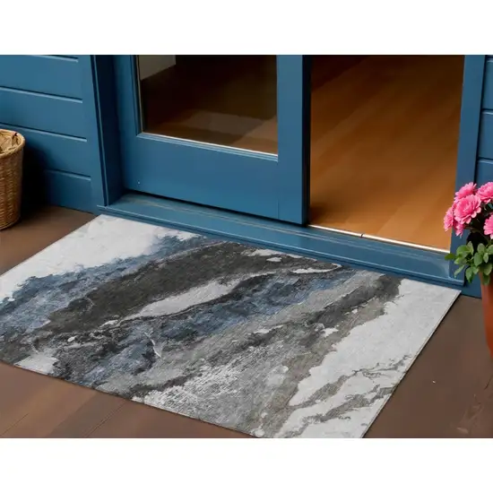 Pewter And Silver Abstract Washable Indoor Outdoor Area Rug Photo 2