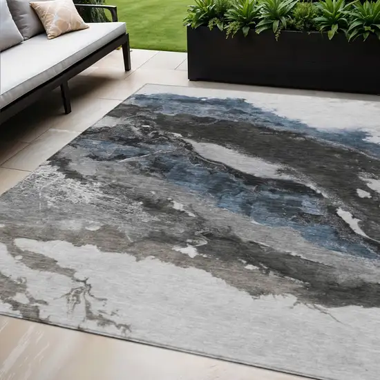 Pewter And Silver Abstract Washable Indoor Outdoor Area Rug Photo 2