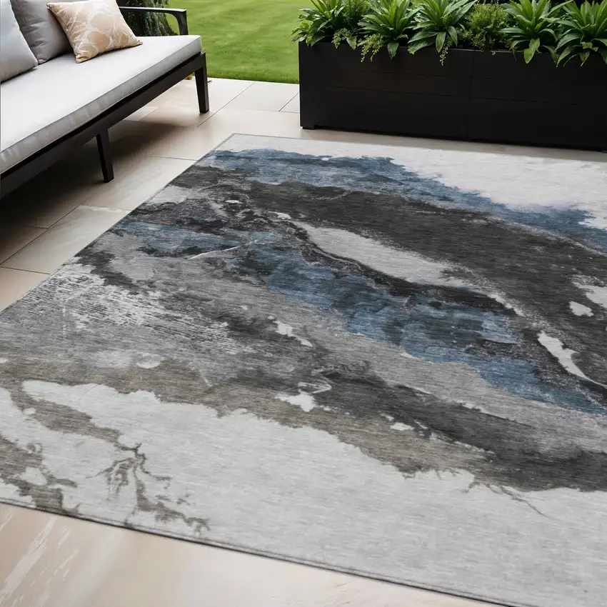 Pewter And Silver Abstract Washable Indoor Outdoor Area Rug Photo 2
