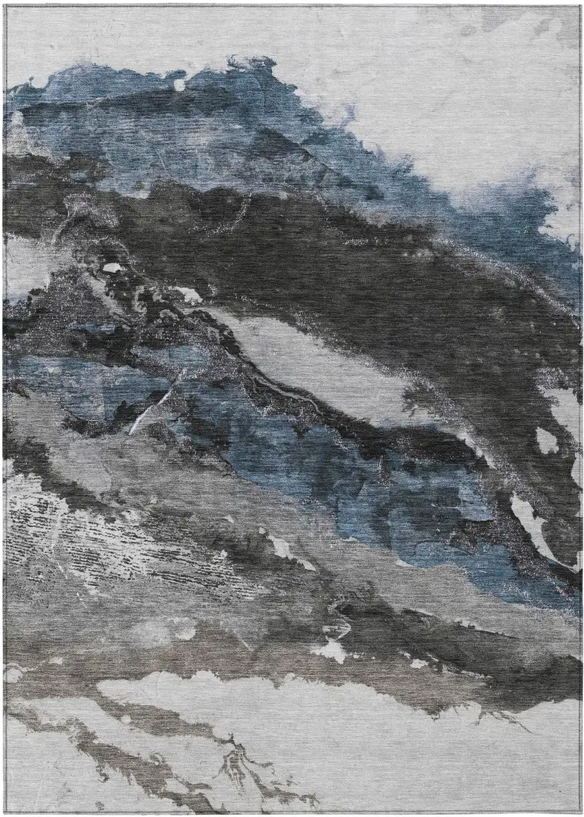 Pewter And Silver Abstract Washable Indoor Outdoor Area Rug Photo 8