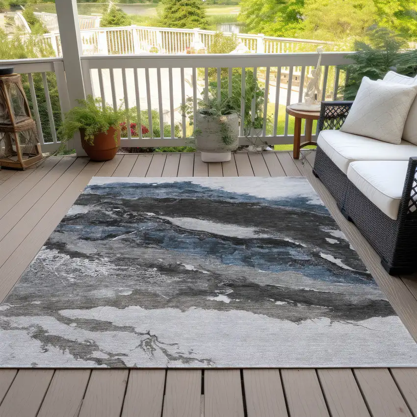 Pewter And Silver Abstract Washable Indoor Outdoor Area Rug Photo 7