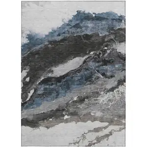 Photo of Pewter And Silver Abstract Washable Indoor Outdoor Area Rug