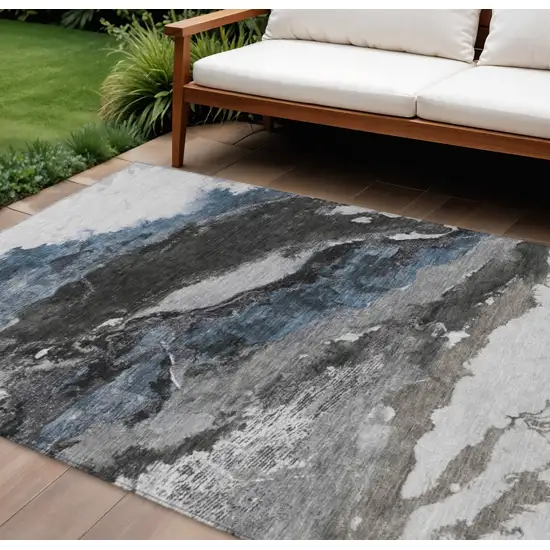 Pewter And Silver Abstract Washable Indoor Outdoor Area Rug Photo 2