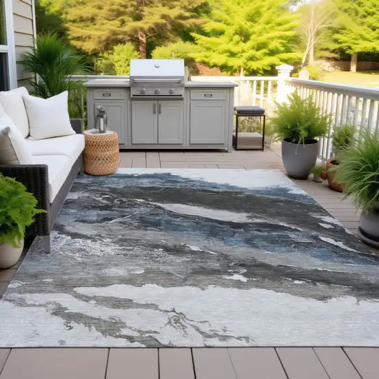 Pewter And Silver Abstract Washable Indoor Outdoor Area Rug Photo 5