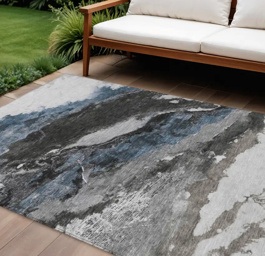 Pewter And Silver Abstract Washable Indoor Outdoor Area Rug Photo 2