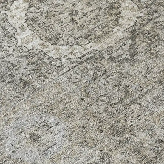 Pewter And Silver Floral Medallion Washable Indoor Outdoor Area Rug Photo 8