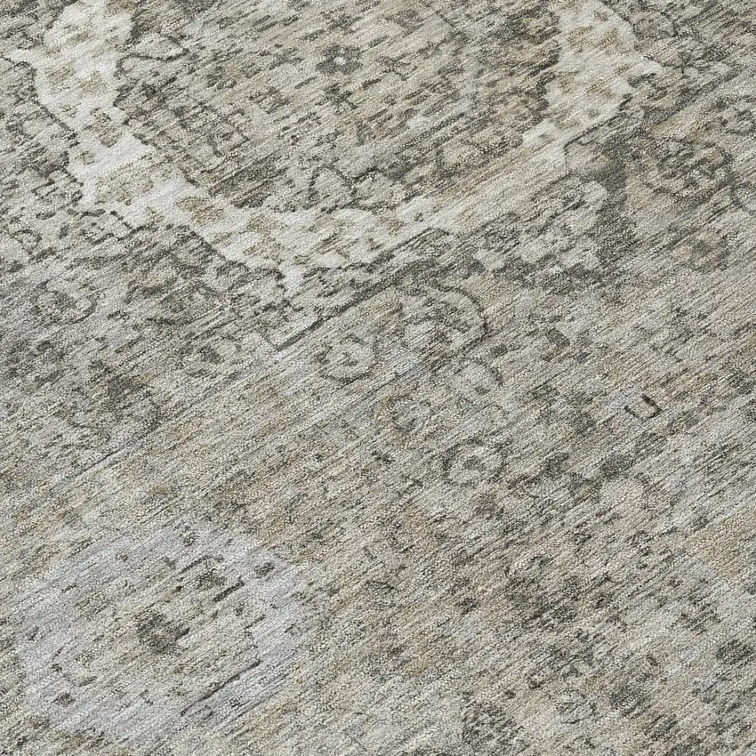 Pewter And Silver Floral Medallion Washable Indoor Outdoor Area Rug Photo 8