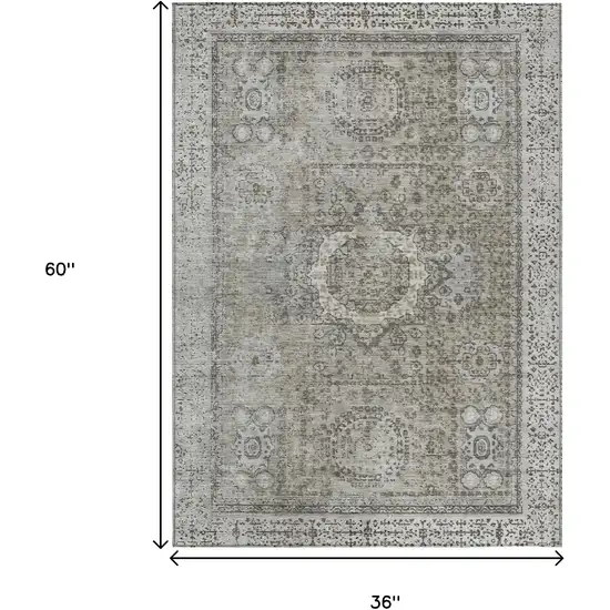 Pewter And Silver Floral Medallion Washable Indoor Outdoor Area Rug Photo 9