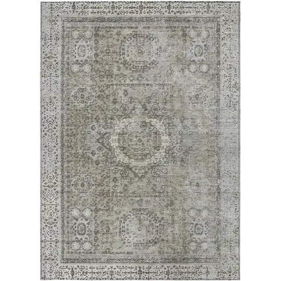 Pewter And Silver Floral Medallion Washable Indoor Outdoor Area Rug Photo 3