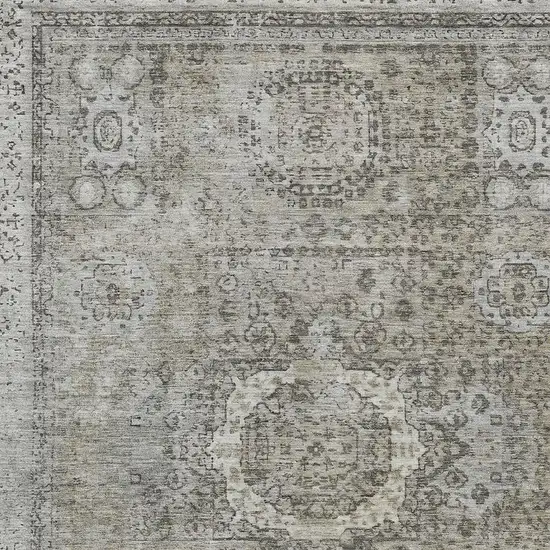 Pewter And Silver Floral Medallion Washable Indoor Outdoor Area Rug Photo 4