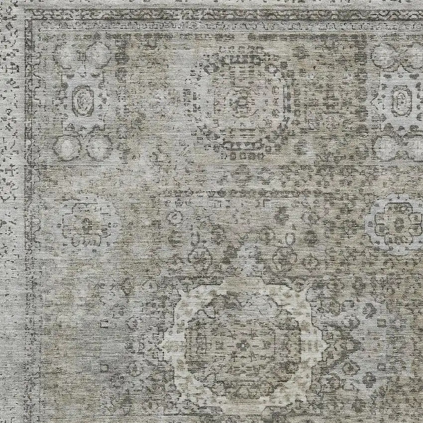 Pewter And Silver Floral Medallion Washable Indoor Outdoor Area Rug Photo 4