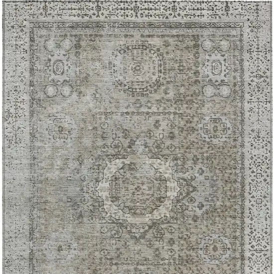 Pewter And Silver Floral Medallion Washable Indoor Outdoor Area Rug Photo 9