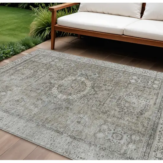 Pewter And Silver Floral Medallion Washable Indoor Outdoor Area Rug Photo 2