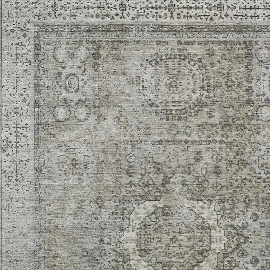Pewter And Silver Floral Medallion Washable Indoor Outdoor Area Rug Photo 4