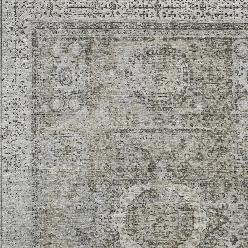 Pewter And Silver Floral Medallion Washable Indoor Outdoor Area Rug Photo 4