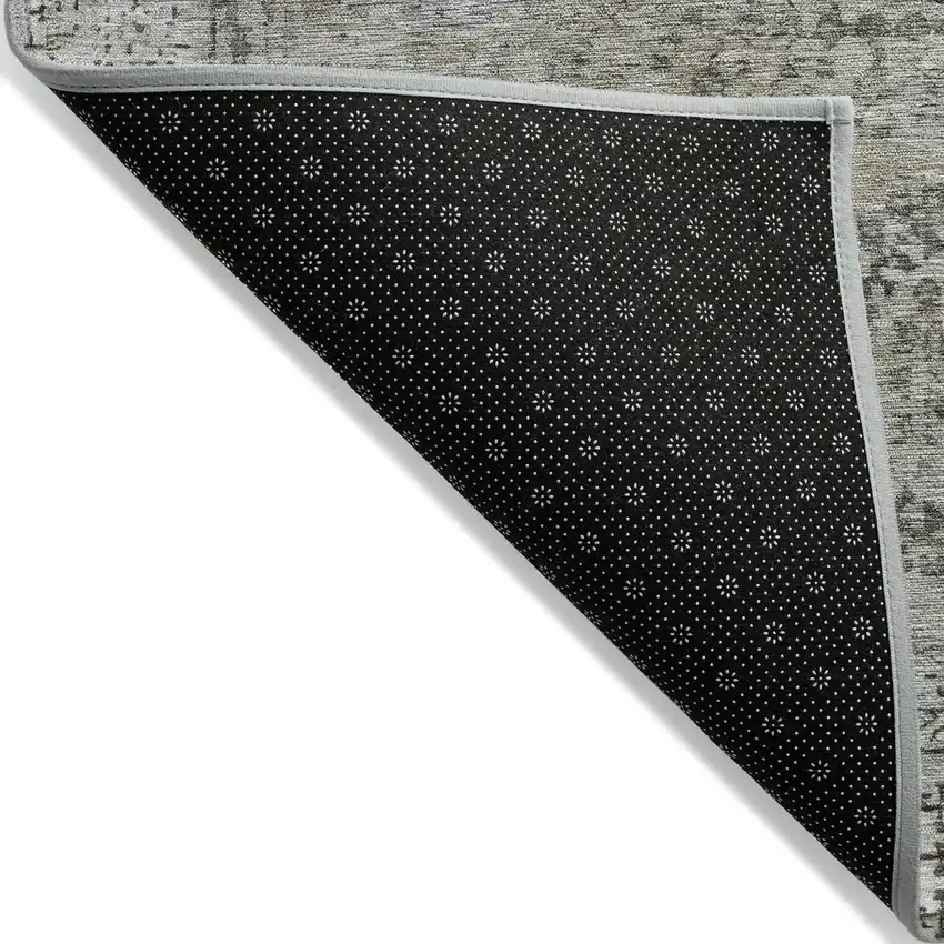 Pewter And Silver Floral Medallion Washable Indoor Outdoor Area Rug Photo 6