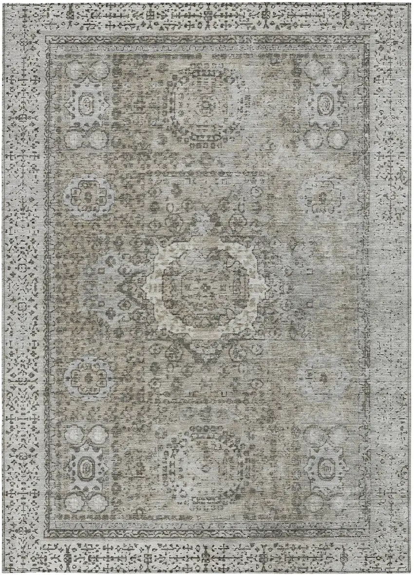 Pewter And Silver Floral Medallion Washable Indoor Outdoor Area Rug Photo 3