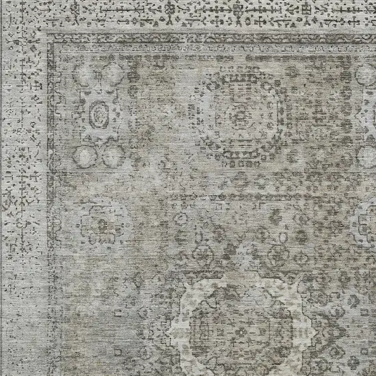 Pewter And Silver Floral Medallion Washable Indoor Outdoor Area Rug Photo 9