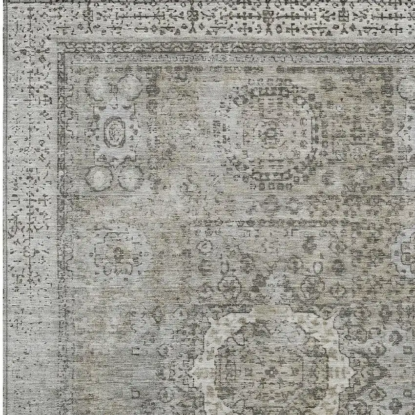 Pewter And Silver Floral Medallion Washable Indoor Outdoor Area Rug Photo 3