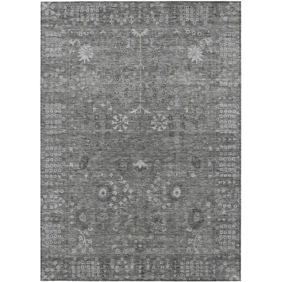 Pewter And Silver Floral Washable Indoor Outdoor Area Rug Photo 4