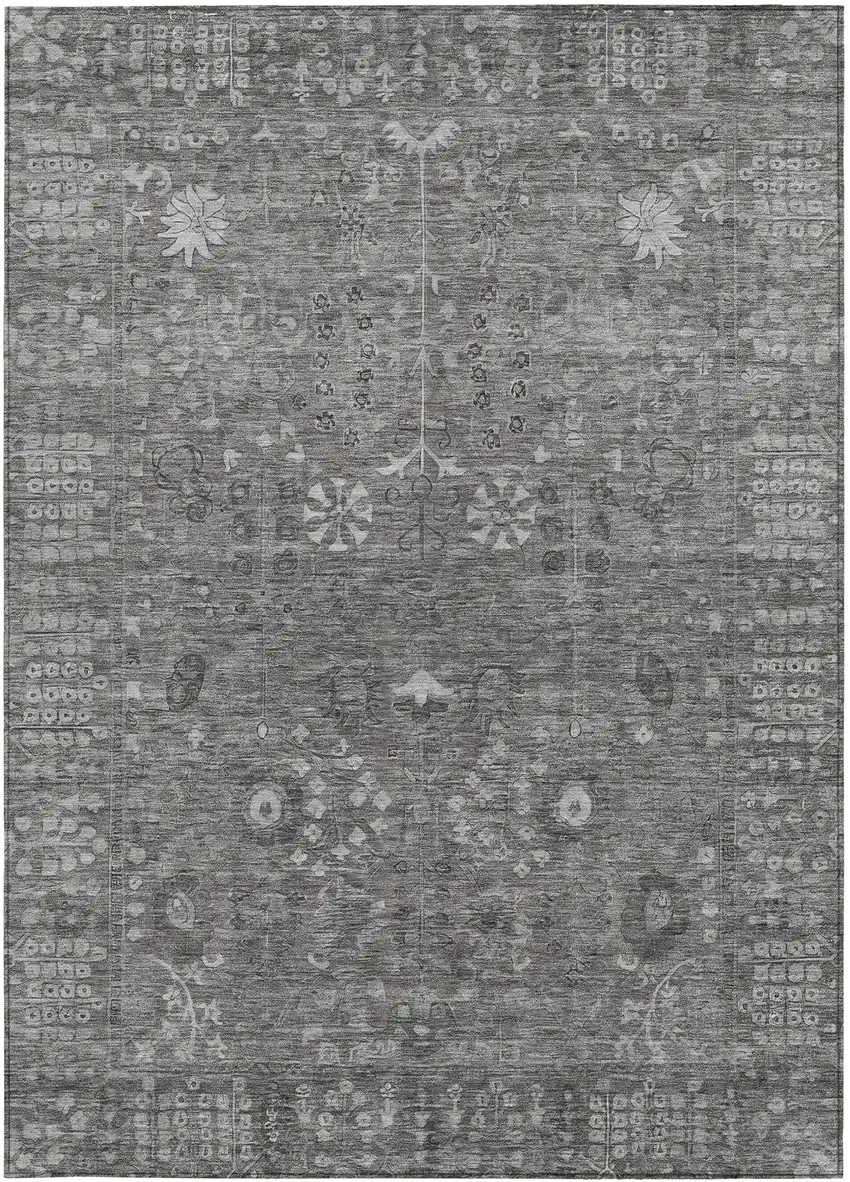 Pewter And Silver Floral Washable Indoor Outdoor Area Rug Photo 4
