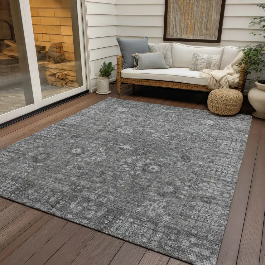 Pewter And Silver Floral Washable Indoor Outdoor Area Rug Photo 9