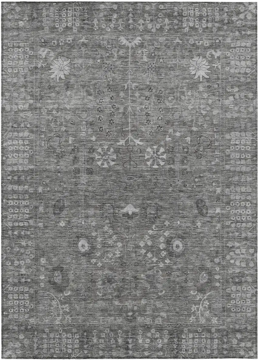 Pewter And Silver Floral Washable Indoor Outdoor Area Rug Photo 2