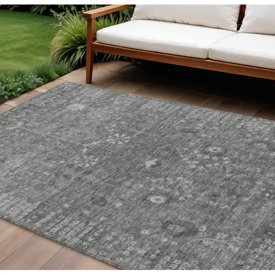 Pewter And Silver Floral Washable Indoor Outdoor Area Rug Photo 1