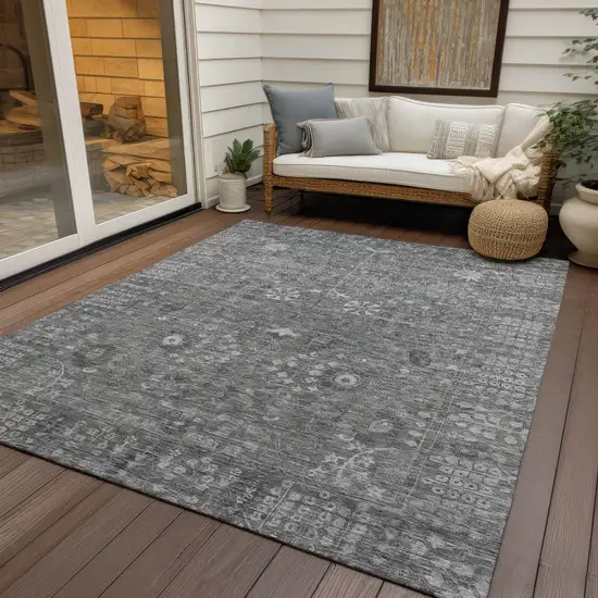 Pewter And Silver Floral Washable Indoor Outdoor Area Rug Photo 9