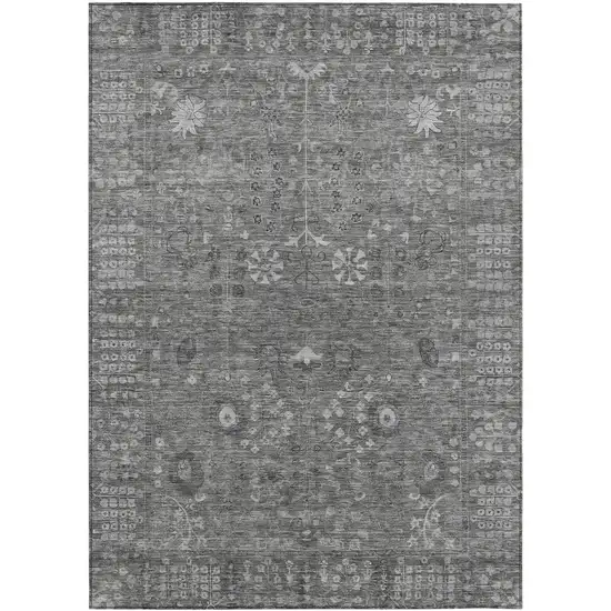 Pewter And Silver Floral Washable Indoor Outdoor Area Rug Photo 2