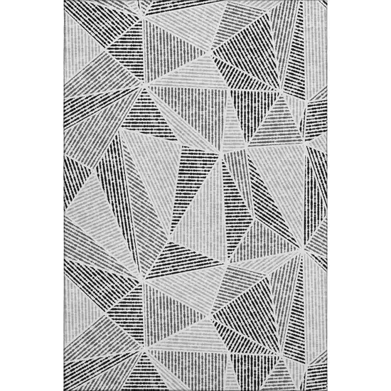 Pewter And Silver Geometric Washable Area Rug With UV Protection Photo 1
