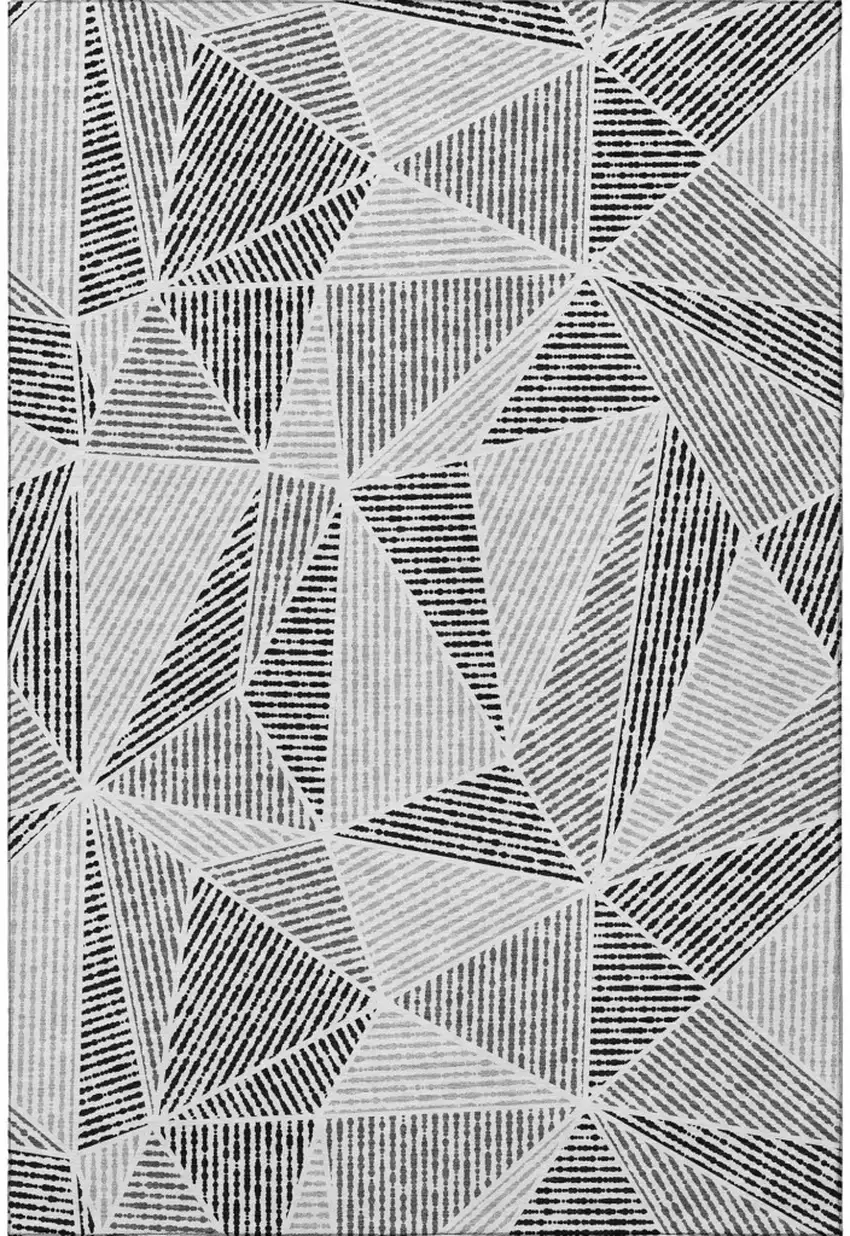 Pewter And Silver Geometric Washable Area Rug With UV Protection Photo 3