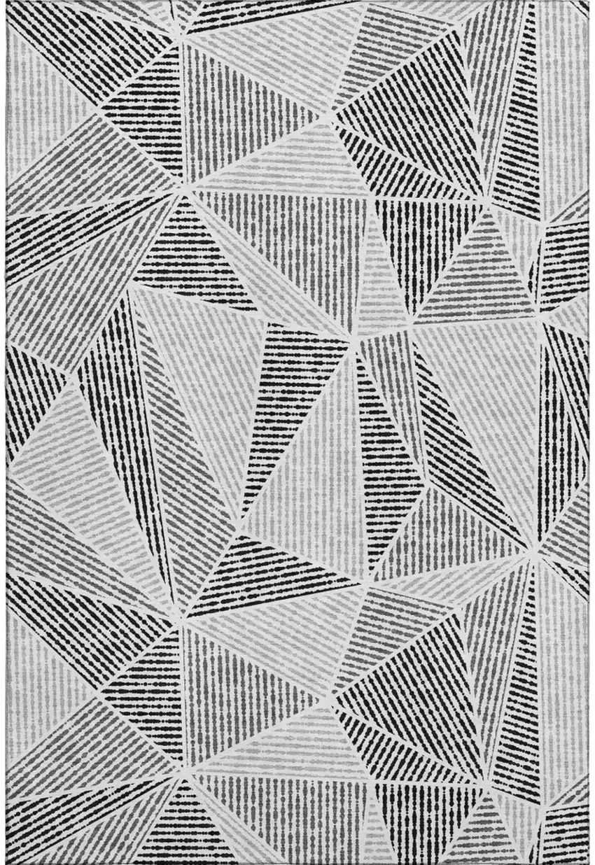 Pewter And Silver Geometric Washable Area Rug With UV Protection Photo 1