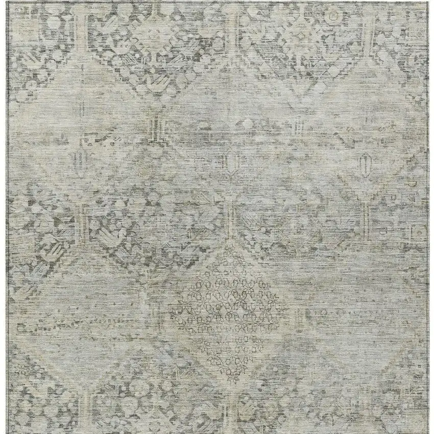 Pewter And Silver Geometric Washable Indoor Outdoor Area Rug Photo 4