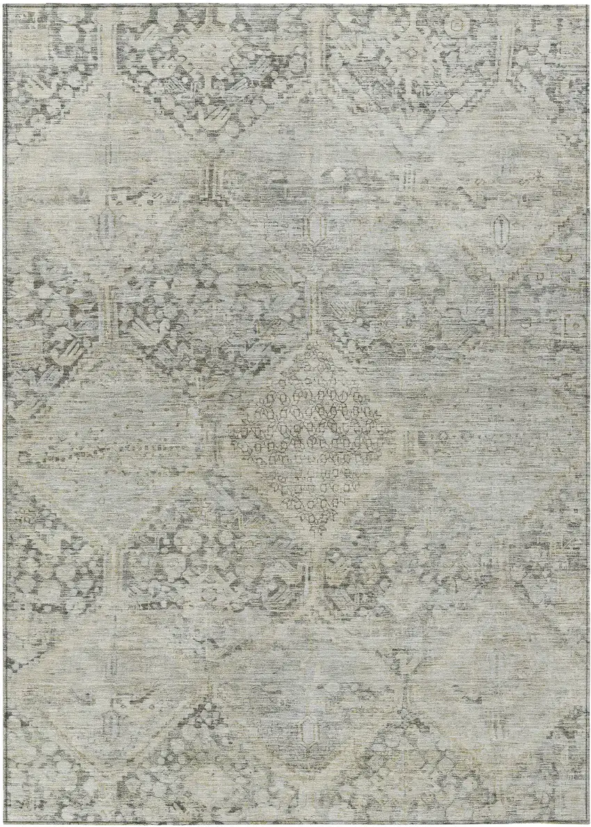 Pewter And Silver Geometric Washable Indoor Outdoor Area Rug Photo 1