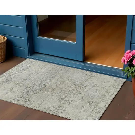 Pewter And Silver Geometric Washable Indoor Outdoor Area Rug Photo 2