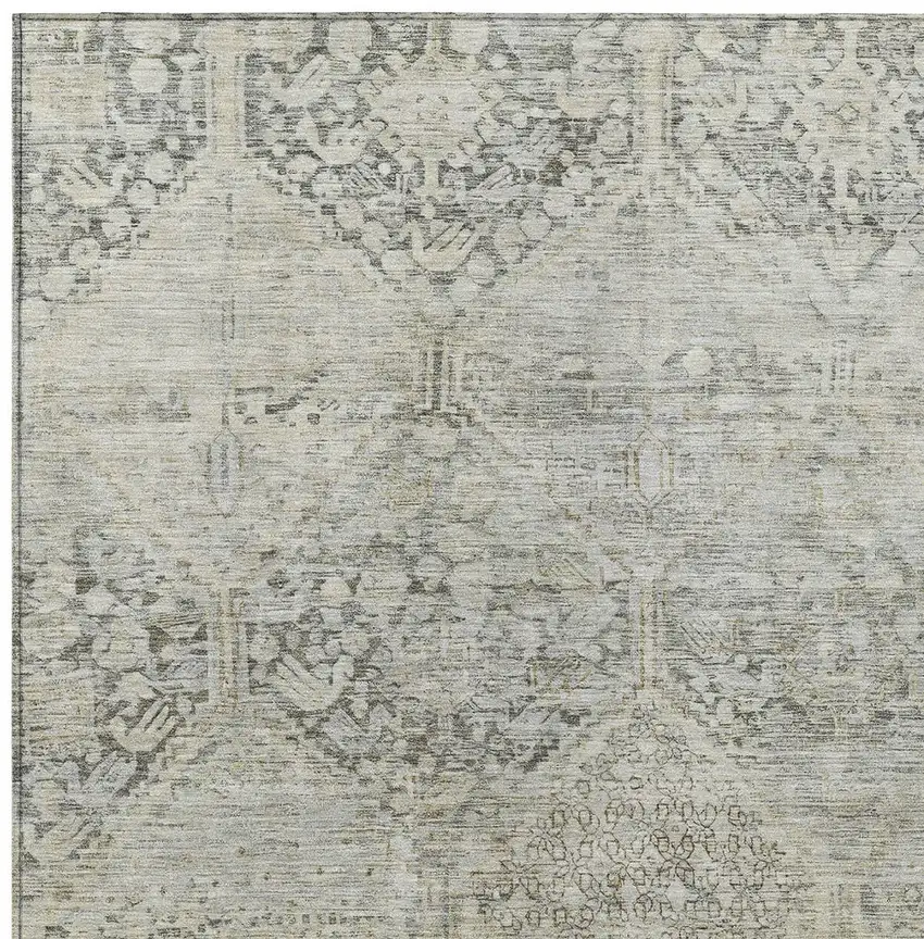 Pewter And Silver Geometric Washable Indoor Outdoor Area Rug Photo 6
