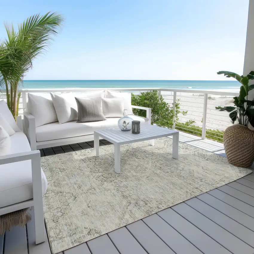 Pewter And Silver Geometric Washable Indoor Outdoor Area Rug Photo 5