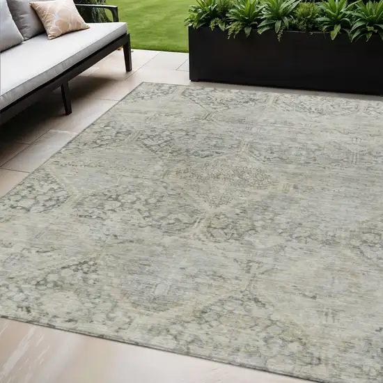 Pewter And Silver Geometric Washable Indoor Outdoor Area Rug Photo 2