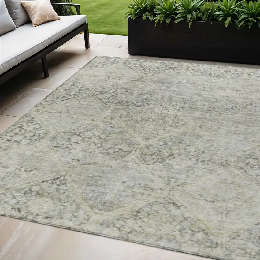 Pewter And Silver Geometric Washable Indoor Outdoor Area Rug Photo 2