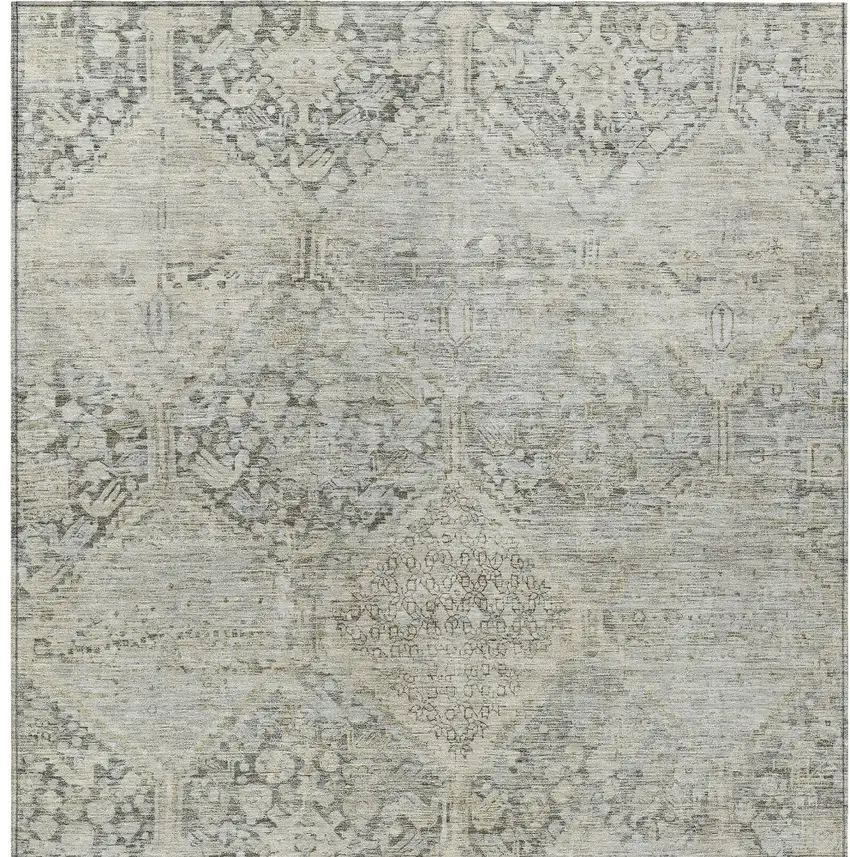 Pewter And Silver Geometric Washable Indoor Outdoor Area Rug Photo 7