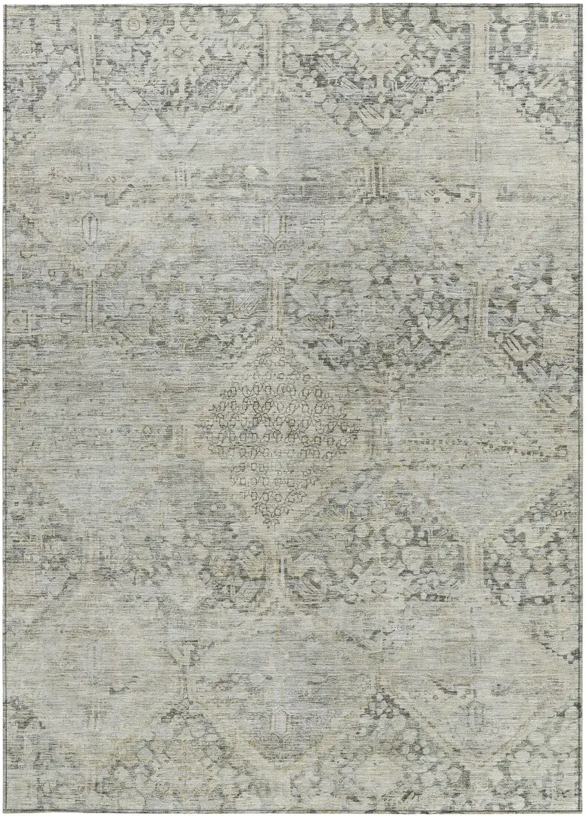 Pewter And Silver Geometric Washable Indoor Outdoor Area Rug Photo 3