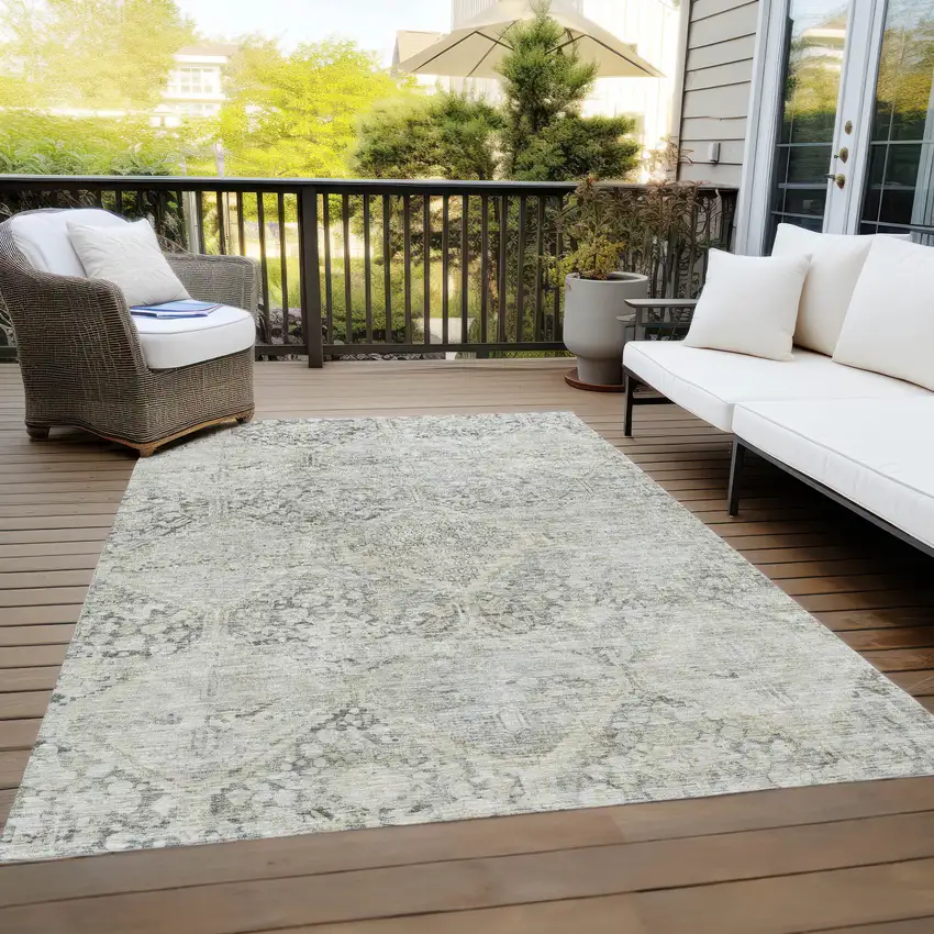 Pewter And Silver Geometric Washable Indoor Outdoor Area Rug Photo 8