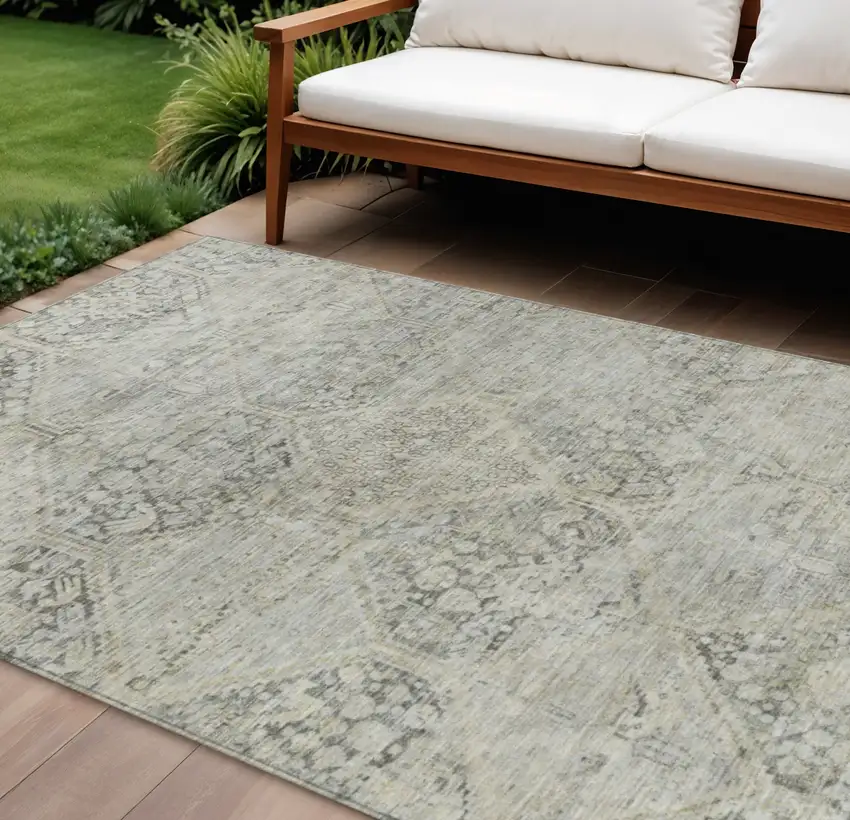 Pewter And Silver Geometric Washable Indoor Outdoor Area Rug Photo 2