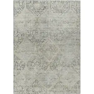 Photo of Pewter And Silver Geometric Washable Indoor Outdoor Area Rug